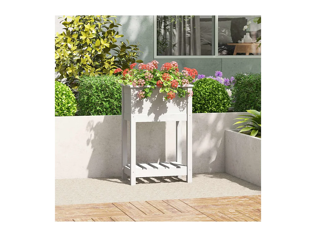 Jardinière avec étagère Blanc 54x34,5x81 Bois massif de pin