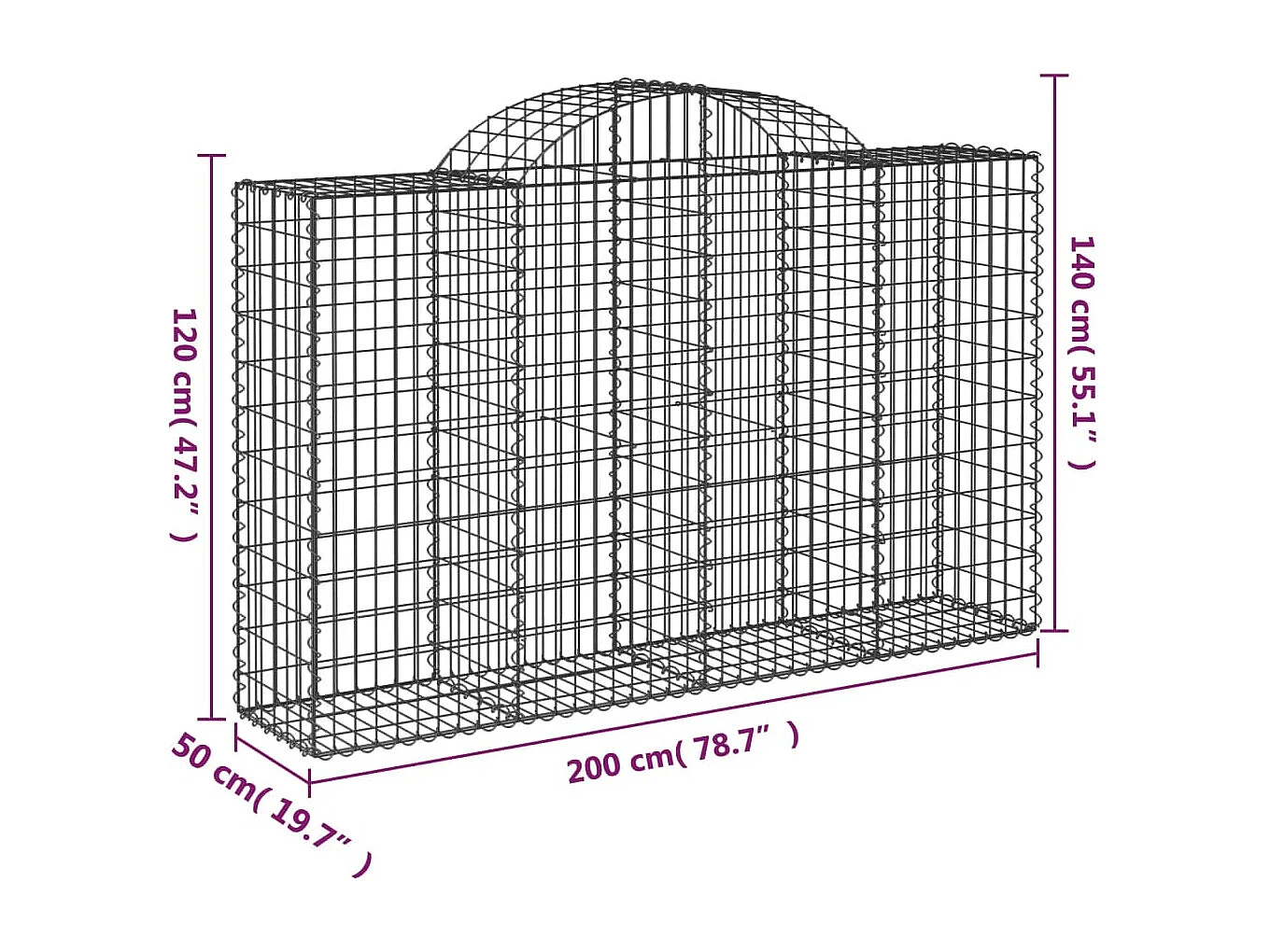 Paniers à gabions arqués 18 pcs 200x50x120-140 Fer galvanisé
