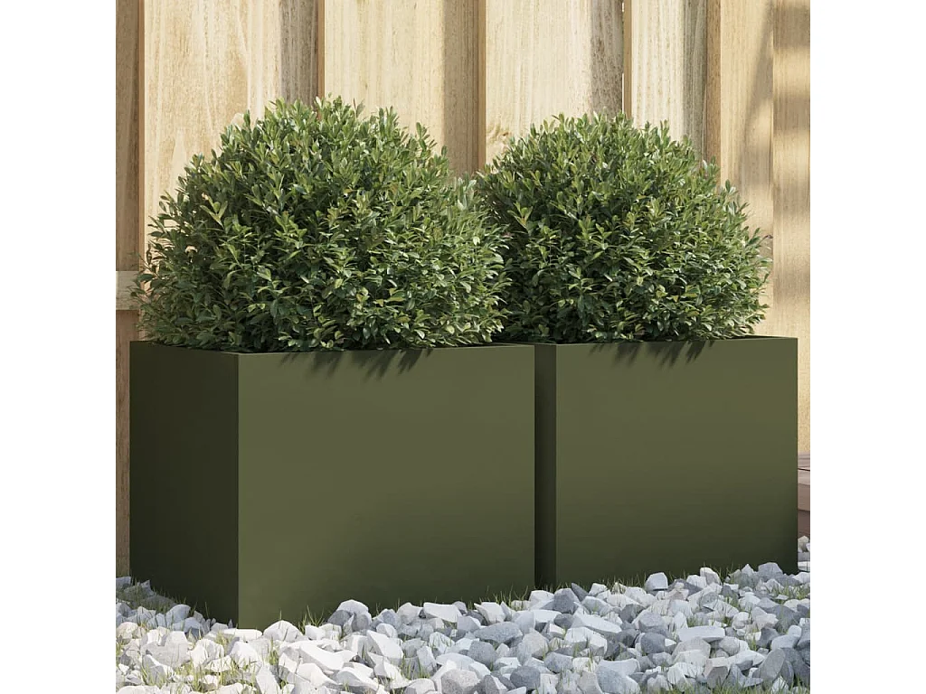 Jardinières 2 pcs vert olive 32x30x29 acier laminé à froid
