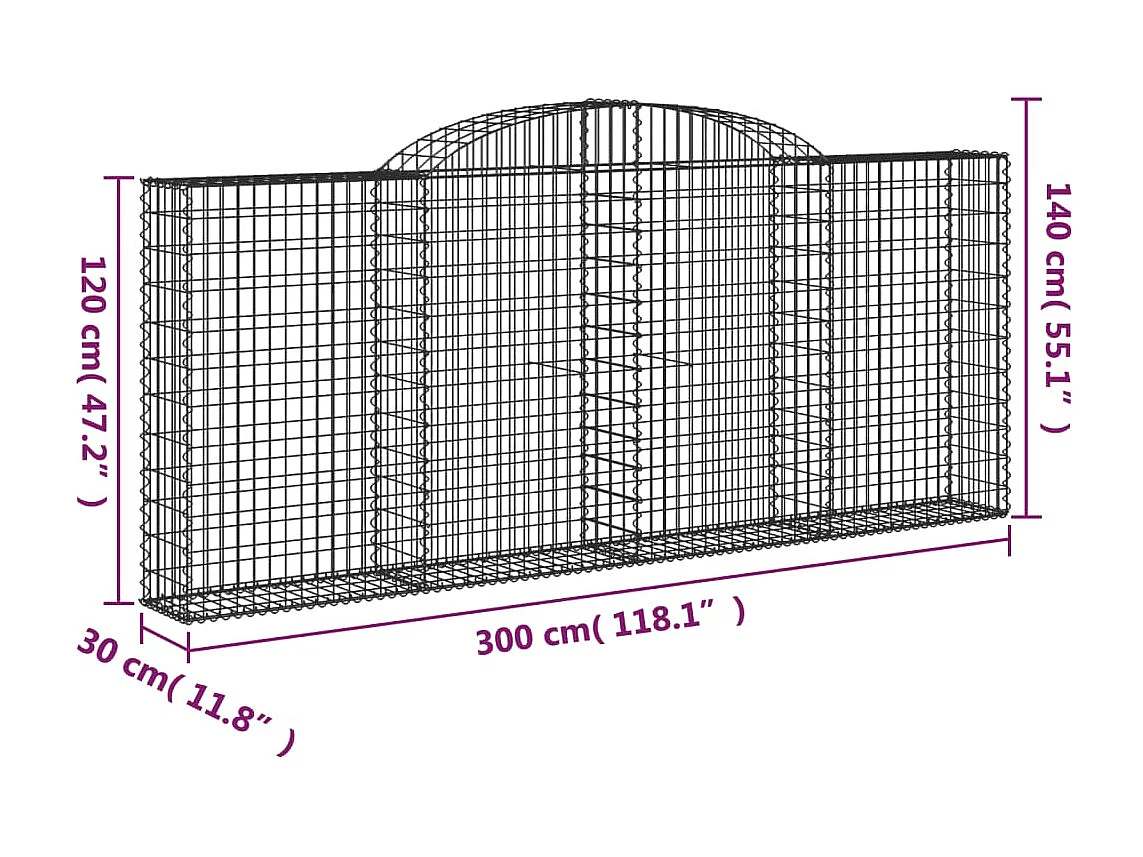 Paniers à gabions arqués 5 pcs 300x30x120-140 fer galvanisé