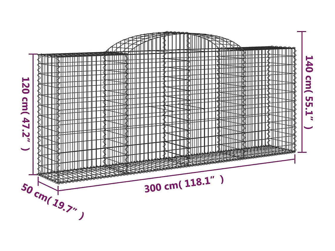 Paniers à gabions arqués 8 pcs 300x50x120-140 fer galvanisé