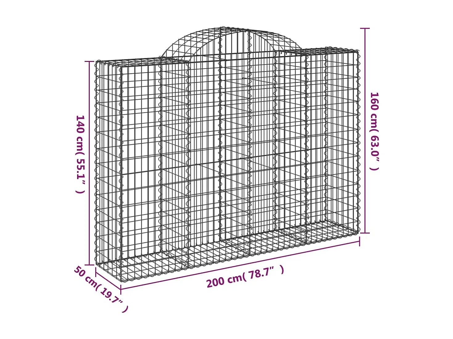 Paniers à gabions arqués 7 pcs 200x50x140-160 Fer galvanisé