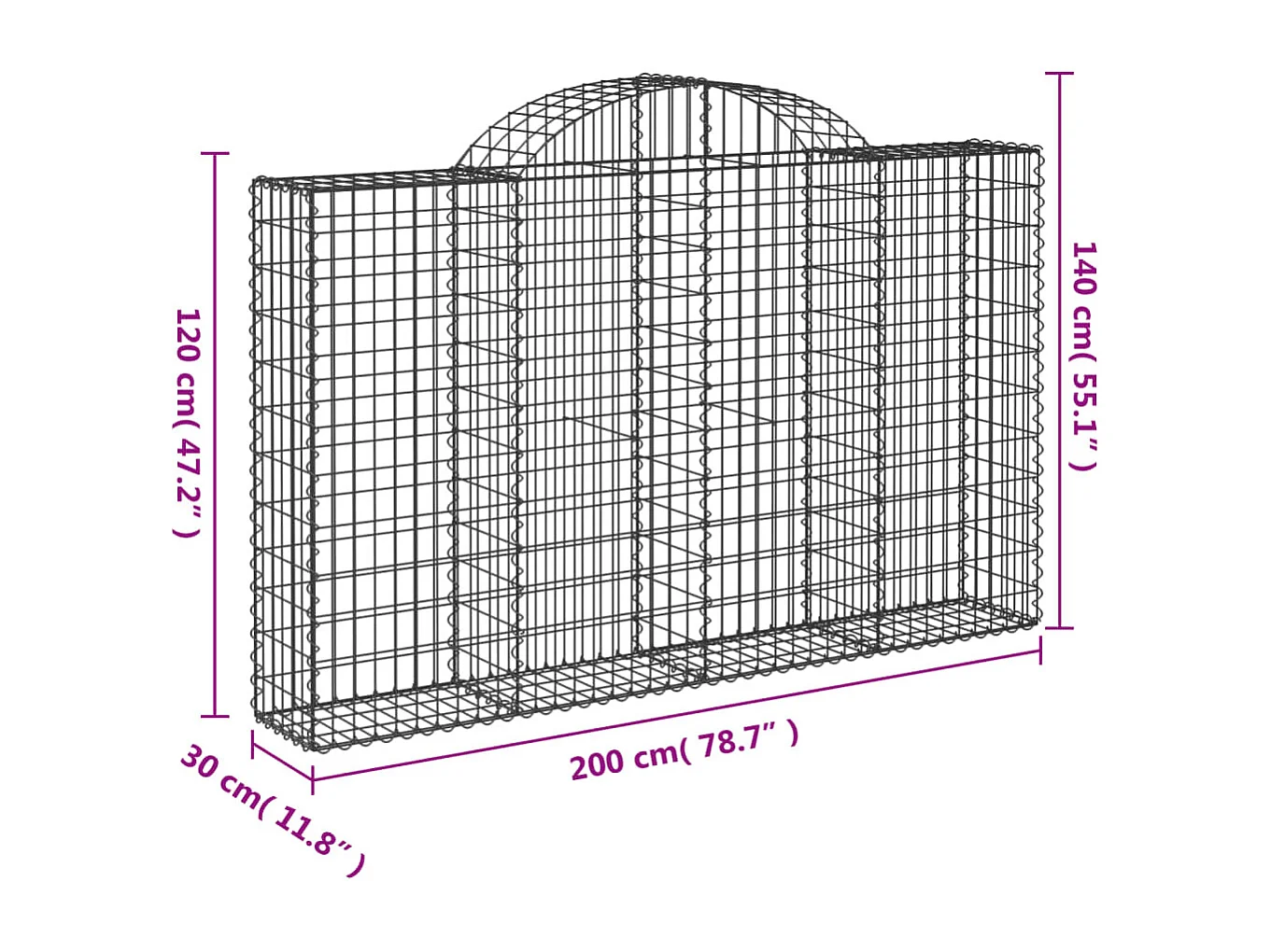 Paniers à gabions arqués 6 pcs 200x30x120-140 Fer galvanisé