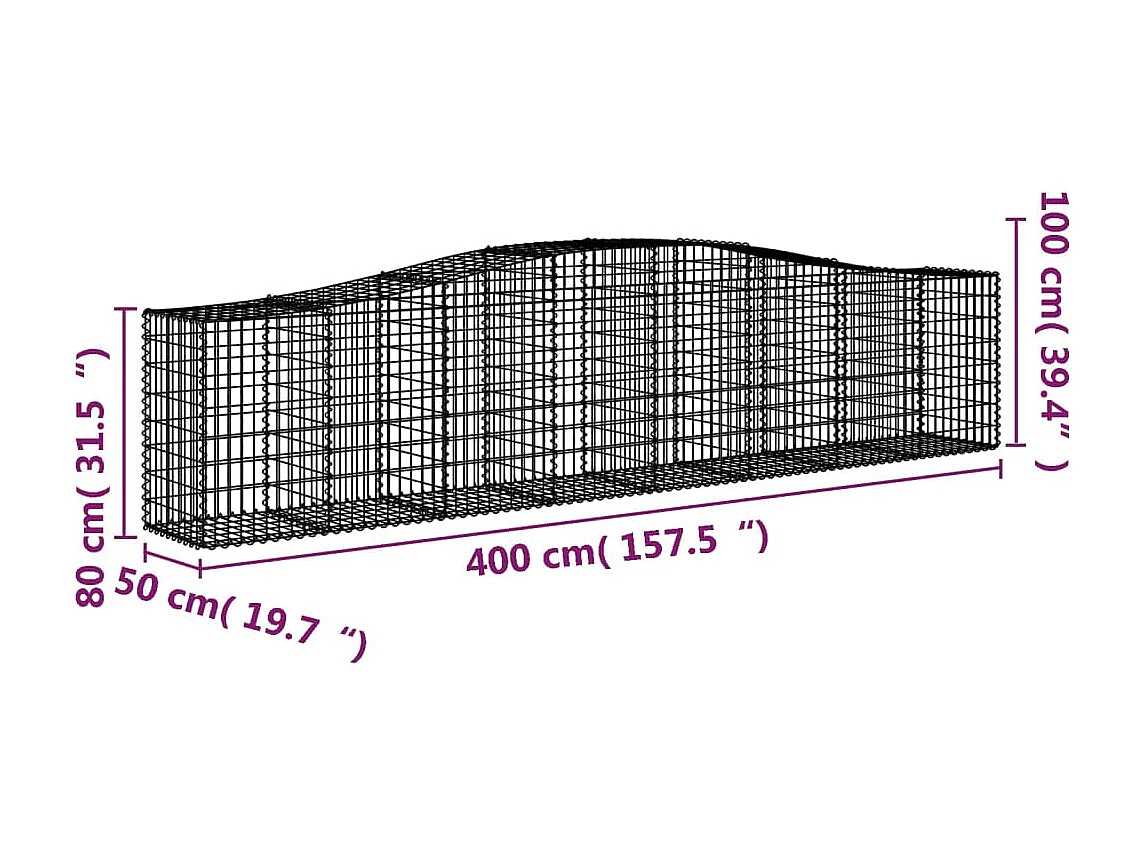 Paniers à gabions arqués 20 pcs 400x50x80-100 Fer galvanisé