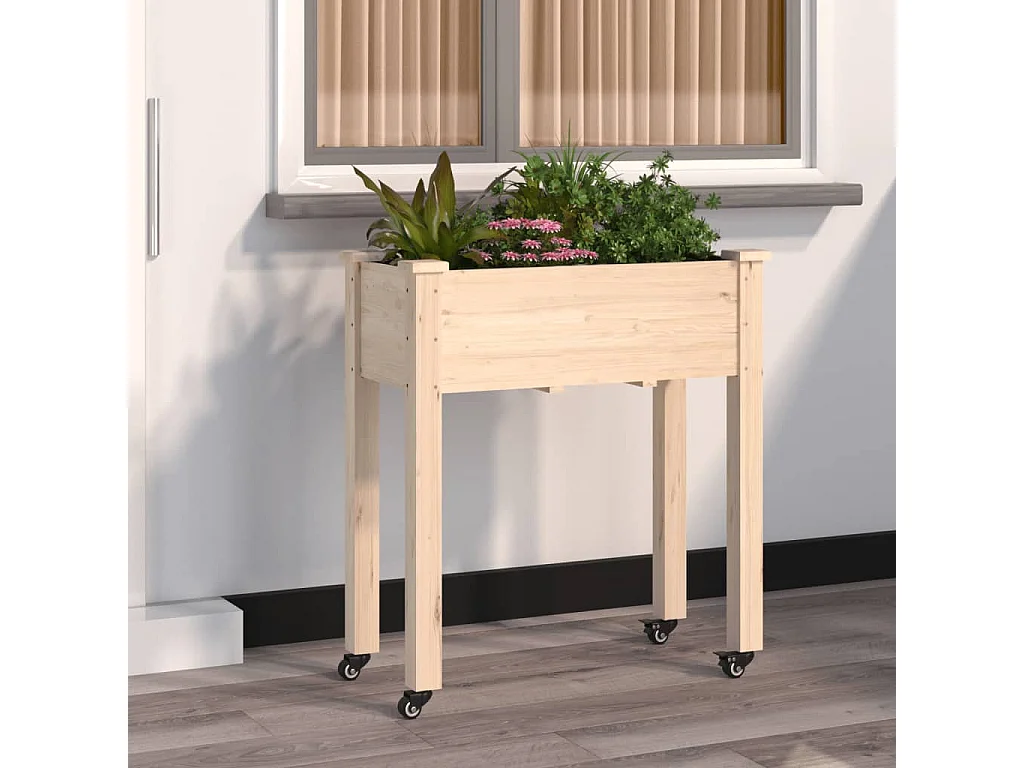 Jardinière sur roues avec doublure 71x37x80 bois de sapin