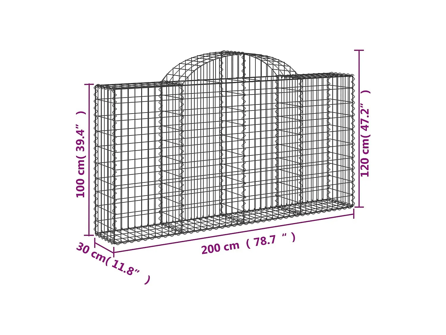 Paniers à gabions arqués 8 pcs 200x30x100-120 Fer galvanisé