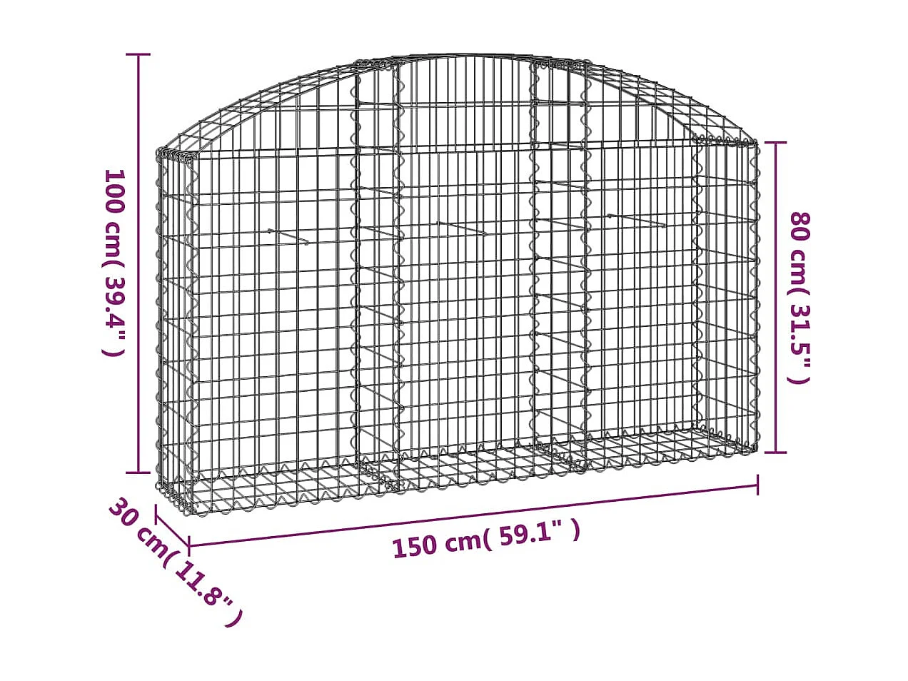 Panier de gabions arqué 150x30x80-100 Fer galvanisé