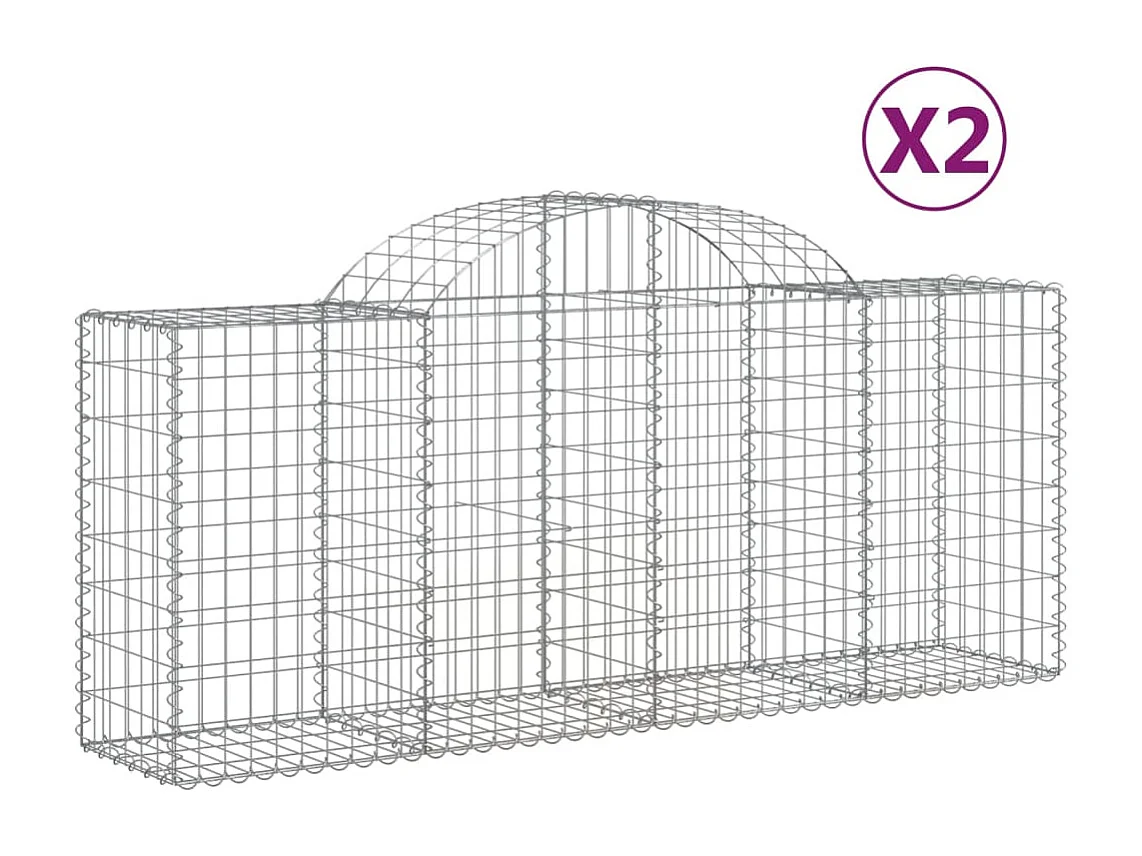 Paniers à gabions arqués 2 pcs 200x50x80-100 Fer galvanisé