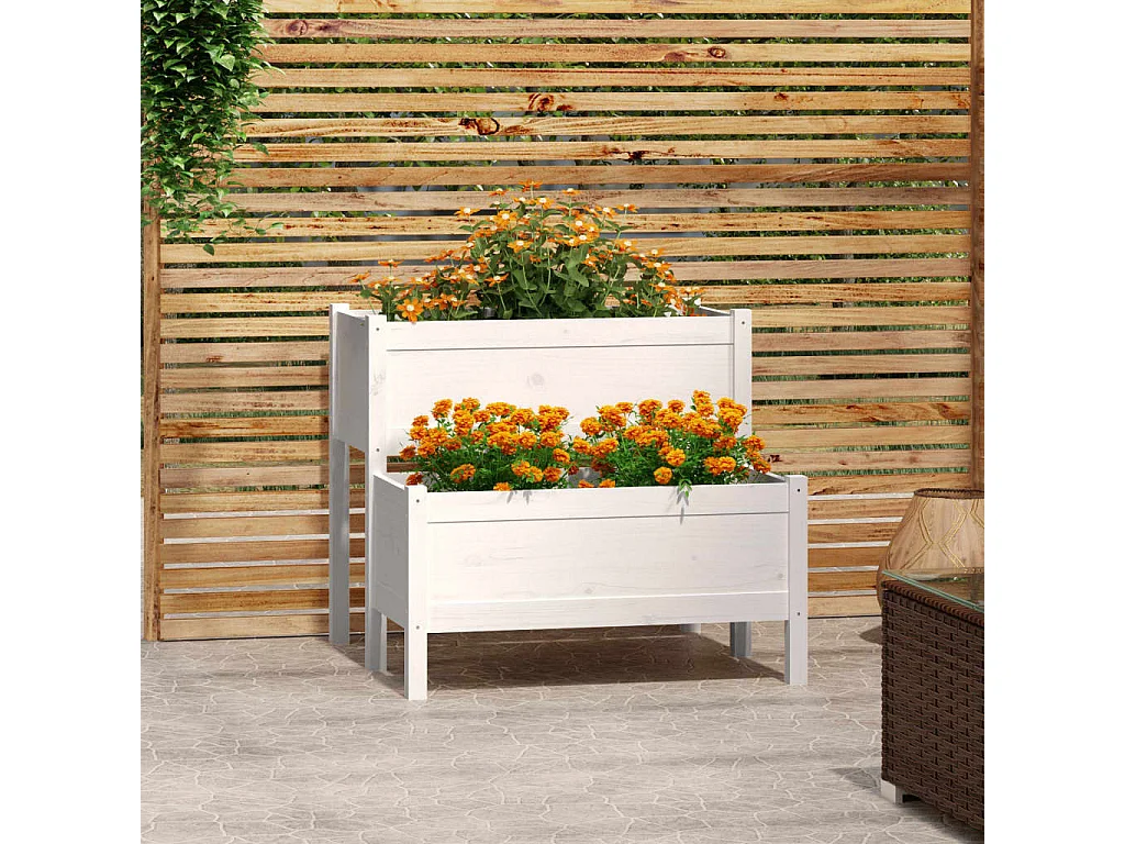 Jardinière blanc 84,5x84x75 bois massif de pin