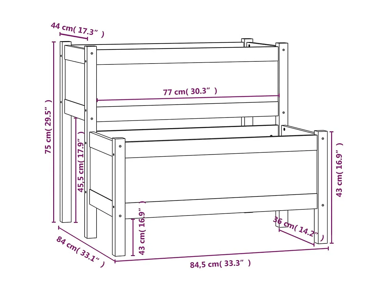 Jardinière blanc 84,5x84x75 bois massif de pin
