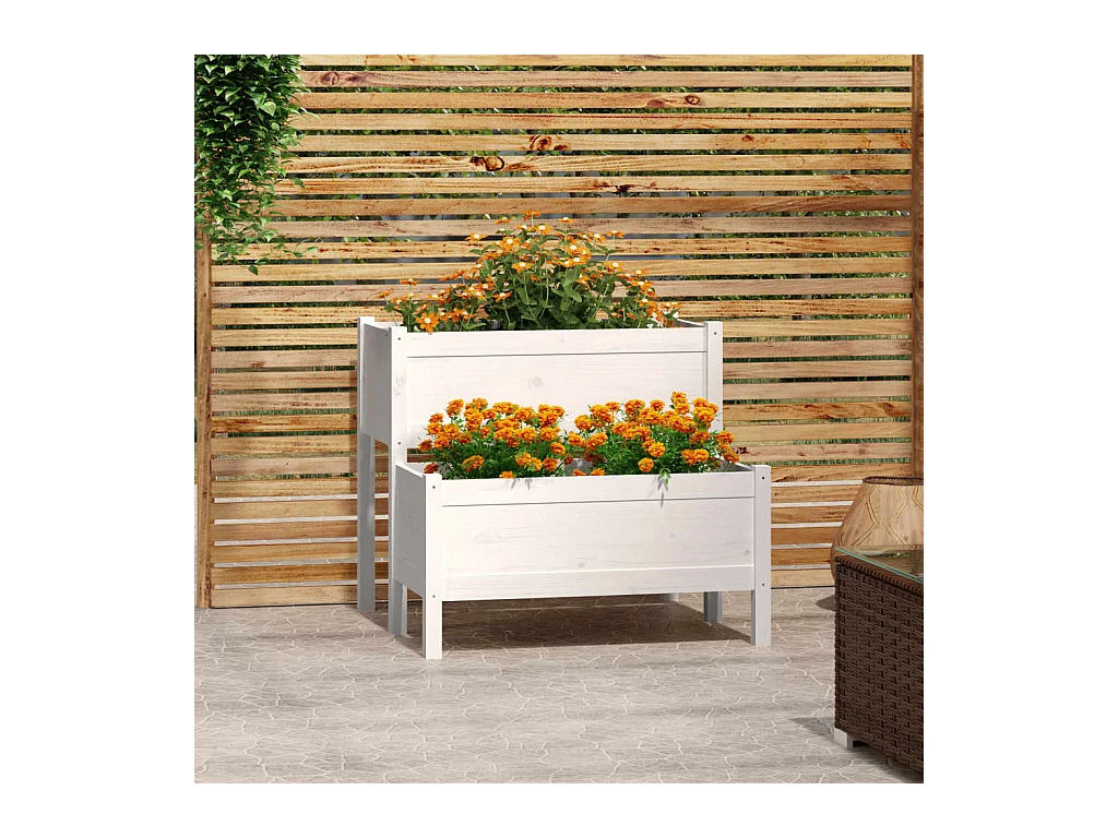 Jardinière blanc 84,5x84x75 bois massif de pin