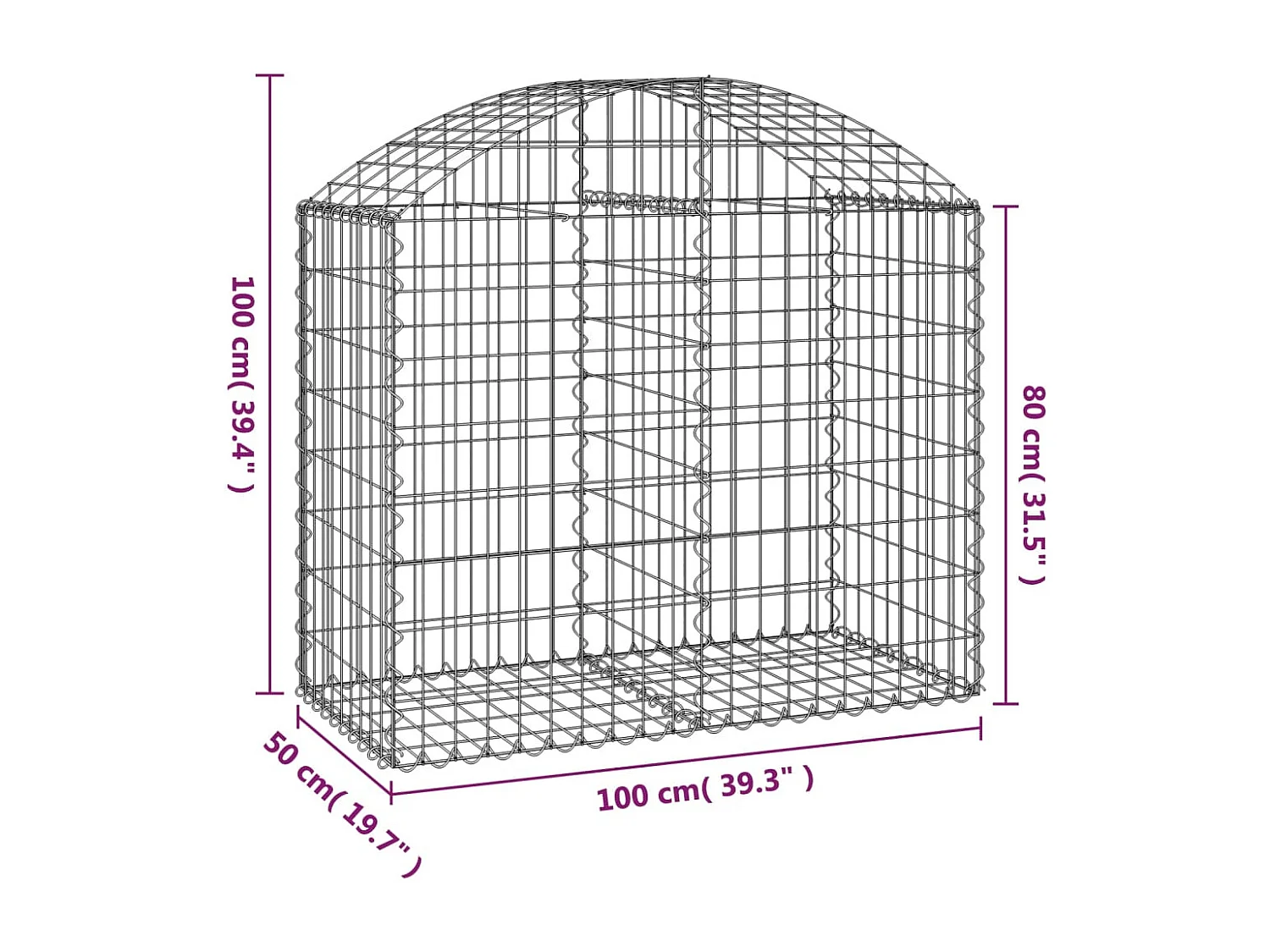 Panier de gabions arqué 100x50x80-100 Fer galvanisé