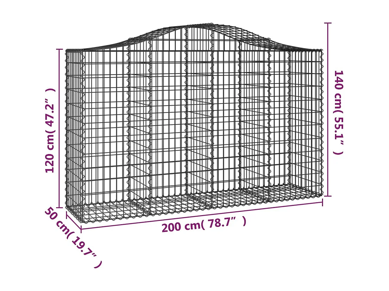 Paniers à gabions arqués 2 pcs 200x50x120-140 Fer galvanisé