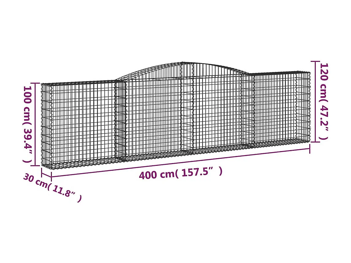 Paniers à gabions arqués 2 pcs 400x30x100-120 Fer galvanisé