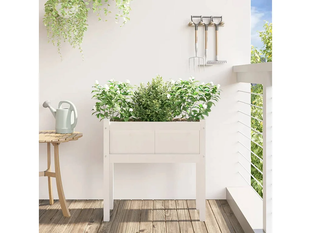 Jardinières avec pieds blanc 70x31x70 bois de pin massif