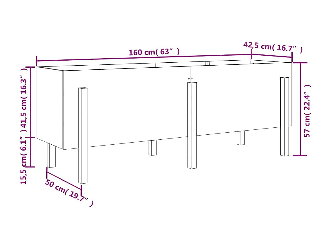 Lit surélevé de jardin 160x50x57 bois de pin massif