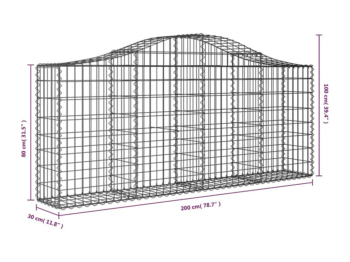 Paniers à gabions arqués 12 pcs 200x30x80-100 Fer galvanisé