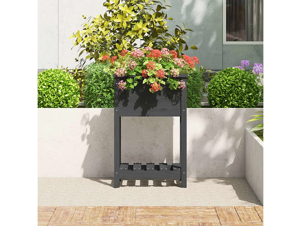 Jardinière avec étagère Gris 54x34,5x81 Bois massif de pin