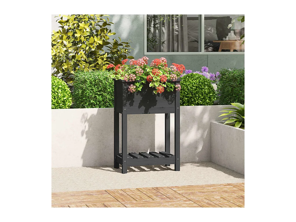 Jardinière avec étagère Gris 54x34,5x81 Bois massif de pin