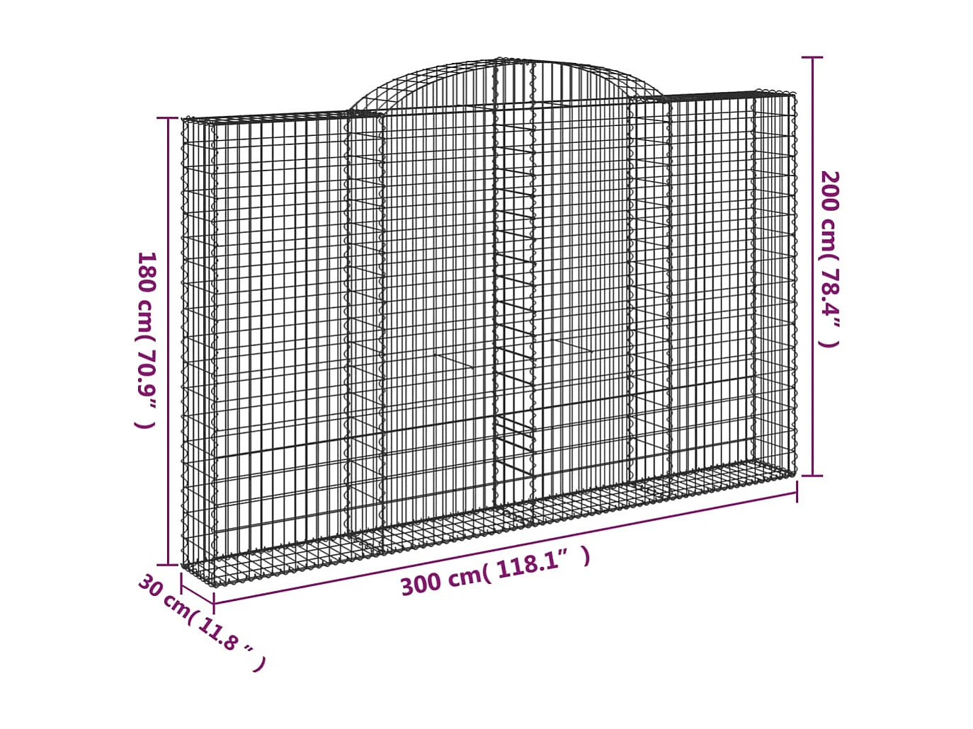 Paniers à gabions arqués 2 pcs 300x30x180-200 fer galvanisé
