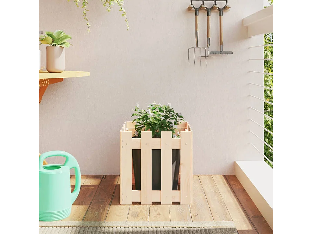 Jardinière avec design de clôture 40x40x40 pin massif