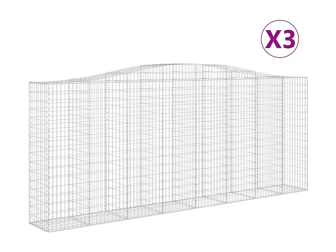 Paniers à gabions arqués 3 pcs 400x50x160-180 fer galvanisé