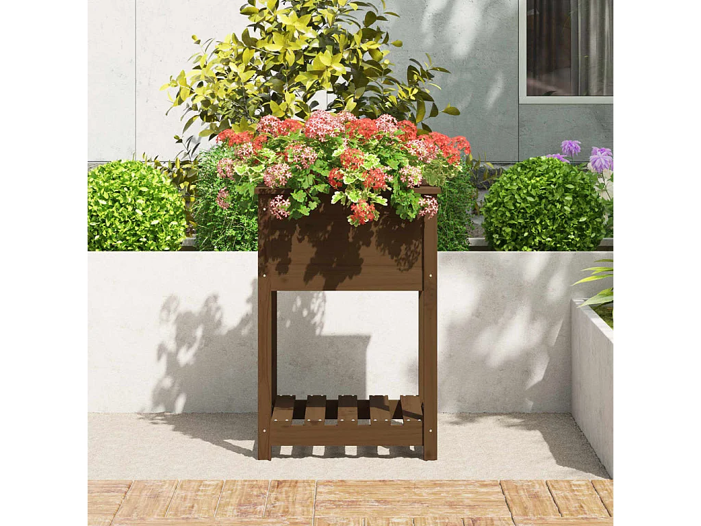Jardinière avec étagère Marron miel 54x54x81 Bois de pin