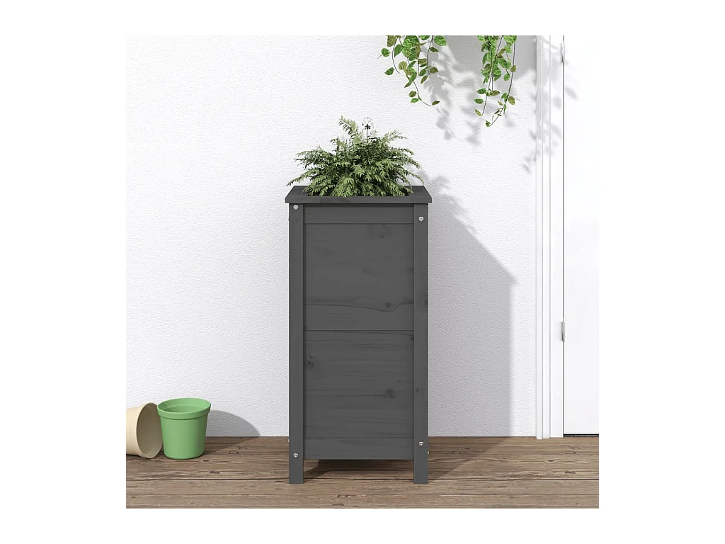 Jardinière gris 40x40x78 bois massif de pin