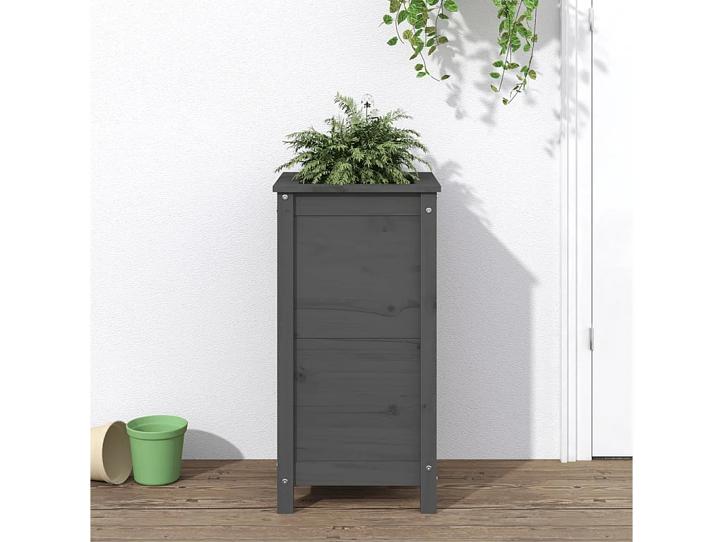 Jardinière gris 40x40x78 bois massif de pin