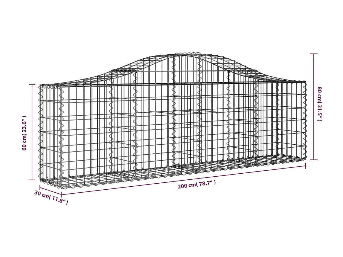Panier de gabions arqué 200x30x60-80 Fer galvanisé
