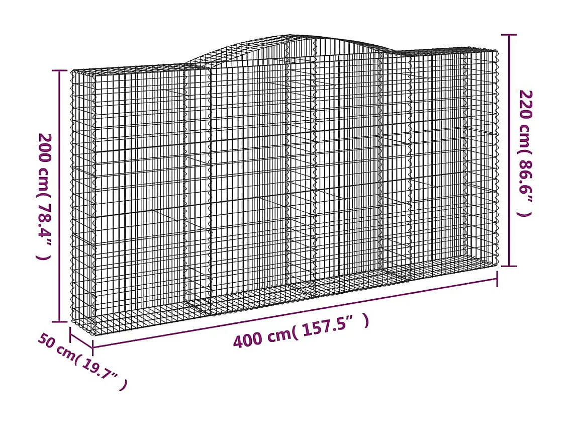 Paniers à gabions arqués 6 pcs 400x50x200-220 Fer galvanisé