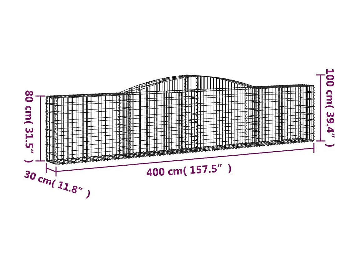 Paniers à gabions arqués 4 pcs 400x30x80-100 Fer galvanisé