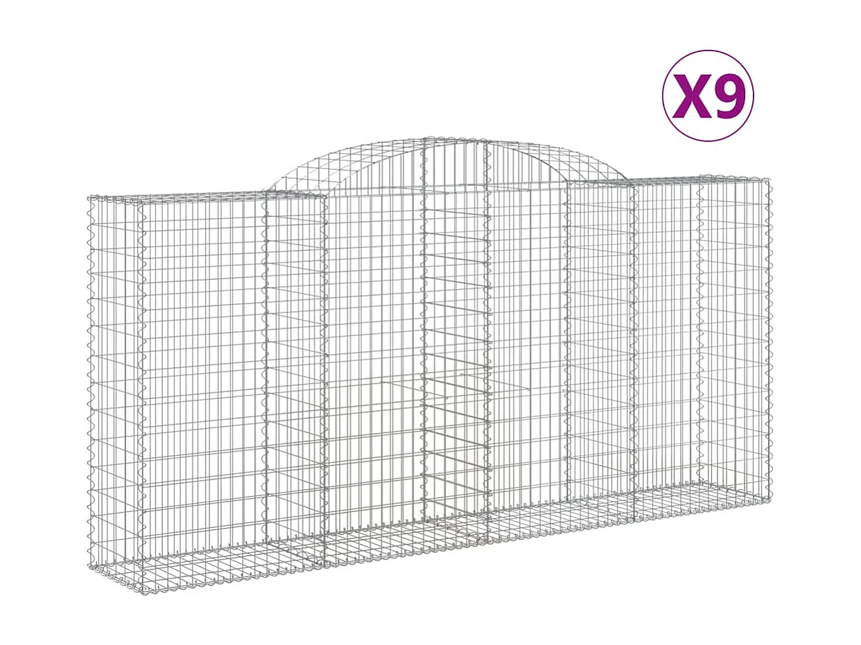 Paniers à gabions arqués 9 pcs 300x50x140-160 fer galvanisé