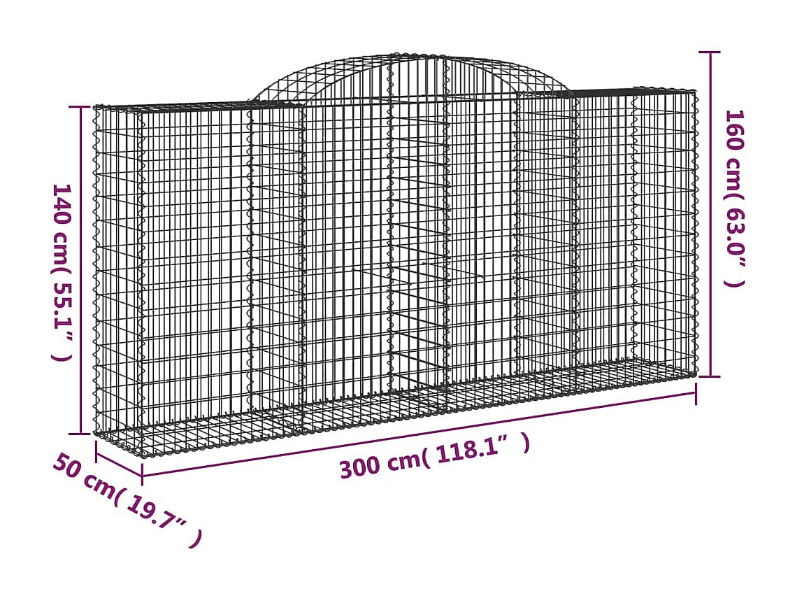 Paniers à gabions arqués 9 pcs 300x50x140-160 fer galvanisé