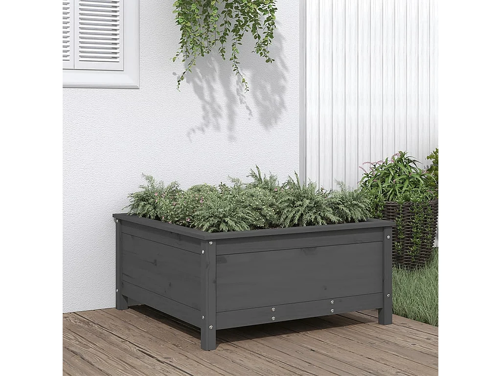 Jardinière gris 82,5x82,5x39 bois massif de pin