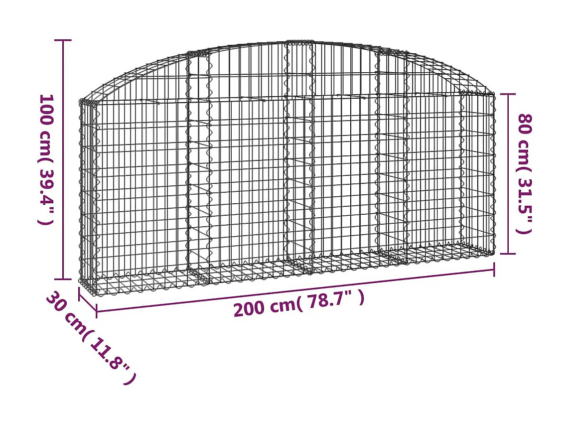 Panier de gabions arqué 200x30x80-100 Fer galvanisé