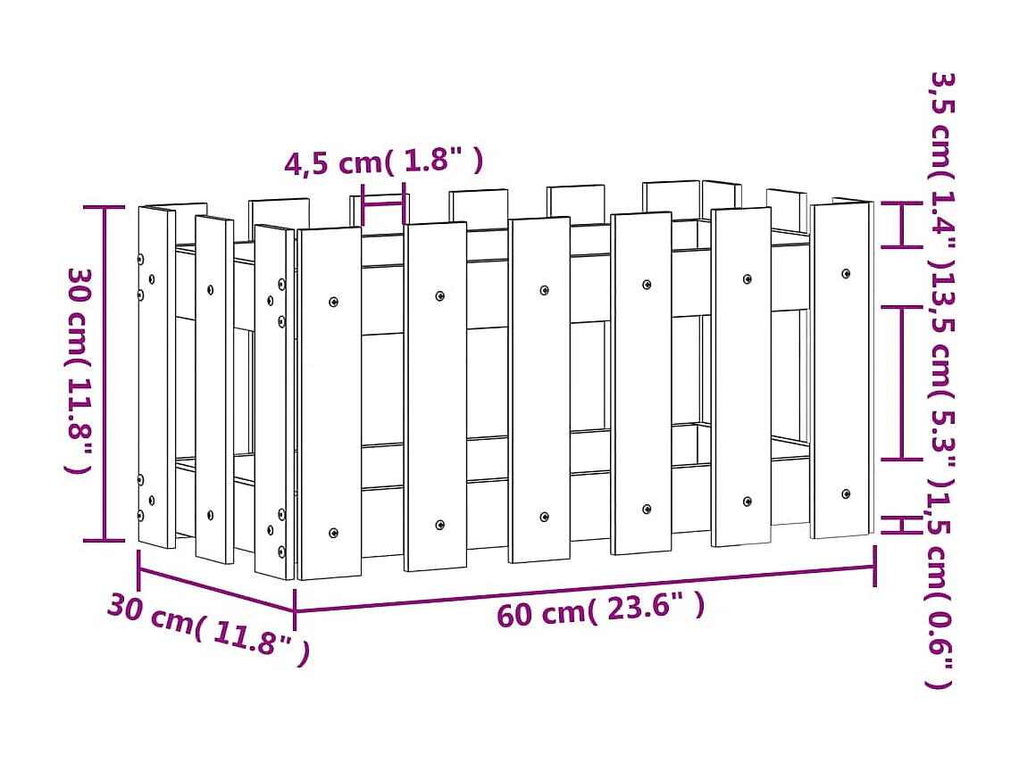 Jardinière avec design de clôture 60x30x30 pin imprégné