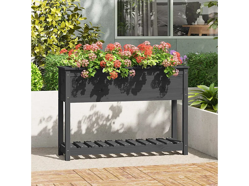 Jardinière avec étagère Gris 111,5x34,5x81 Bois massif de pin