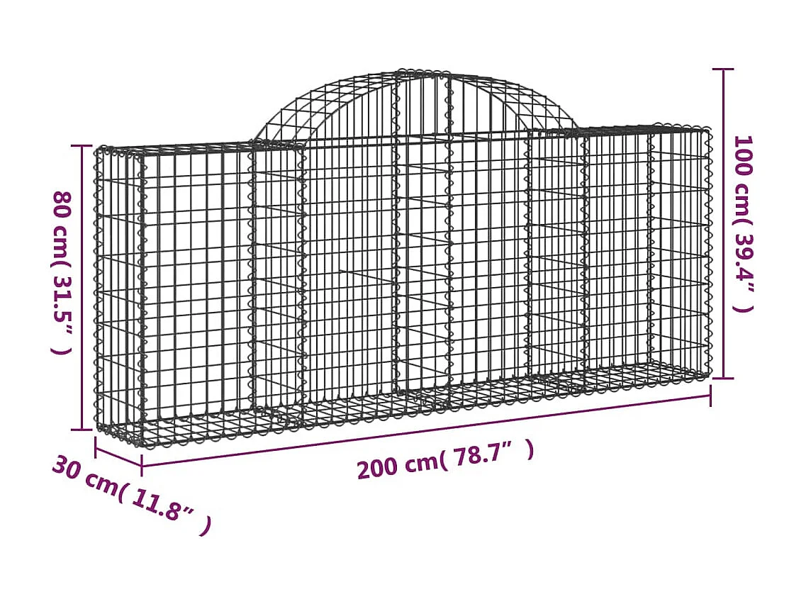 Paniers à gabions arqués 6 pcs 200x30x80-100 Fer galvanisé