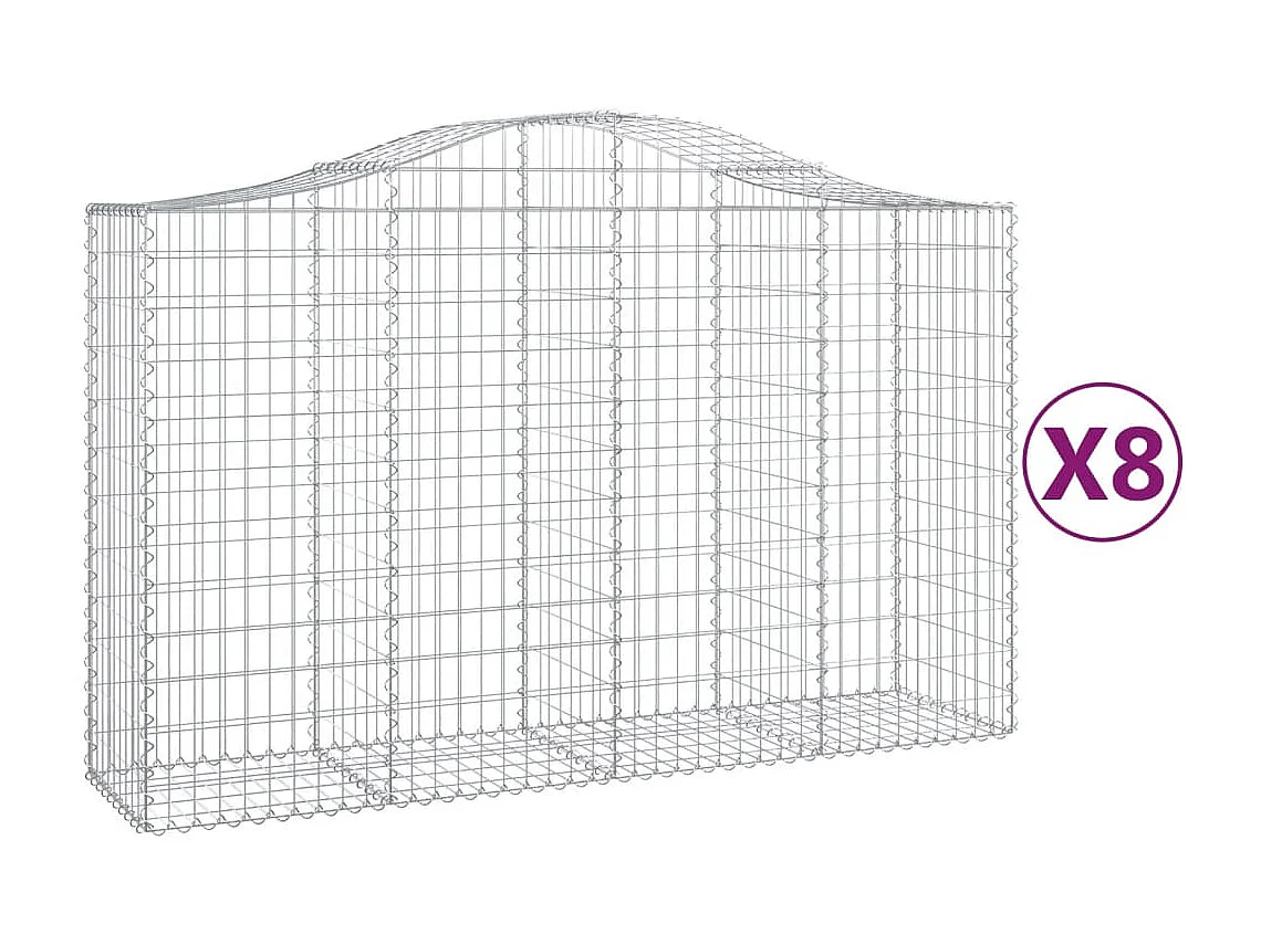 Paniers à gabions arqués 8 pcs 200x50x120-140 Fer galvanisé