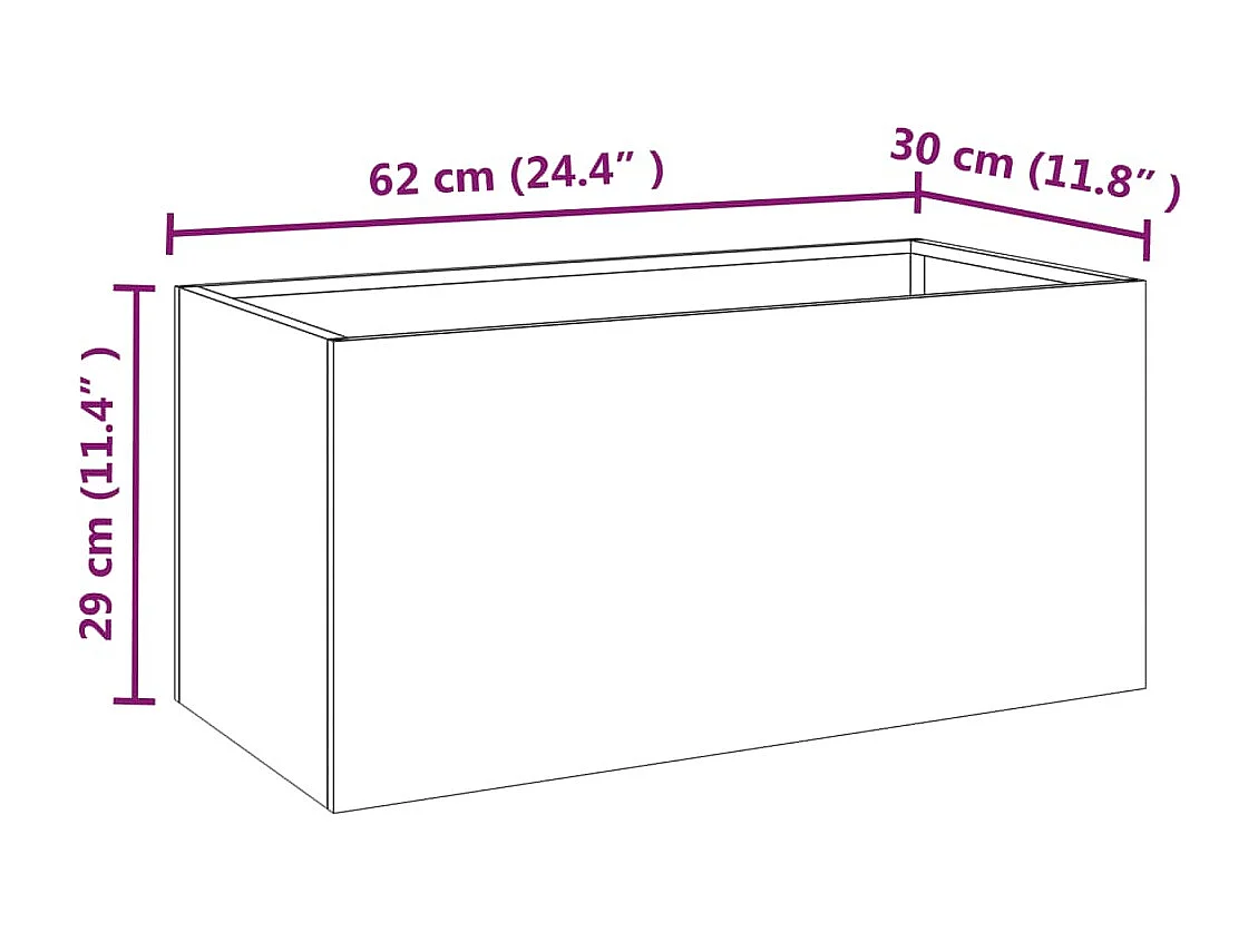 Jardinière 62x30x29 acier corten