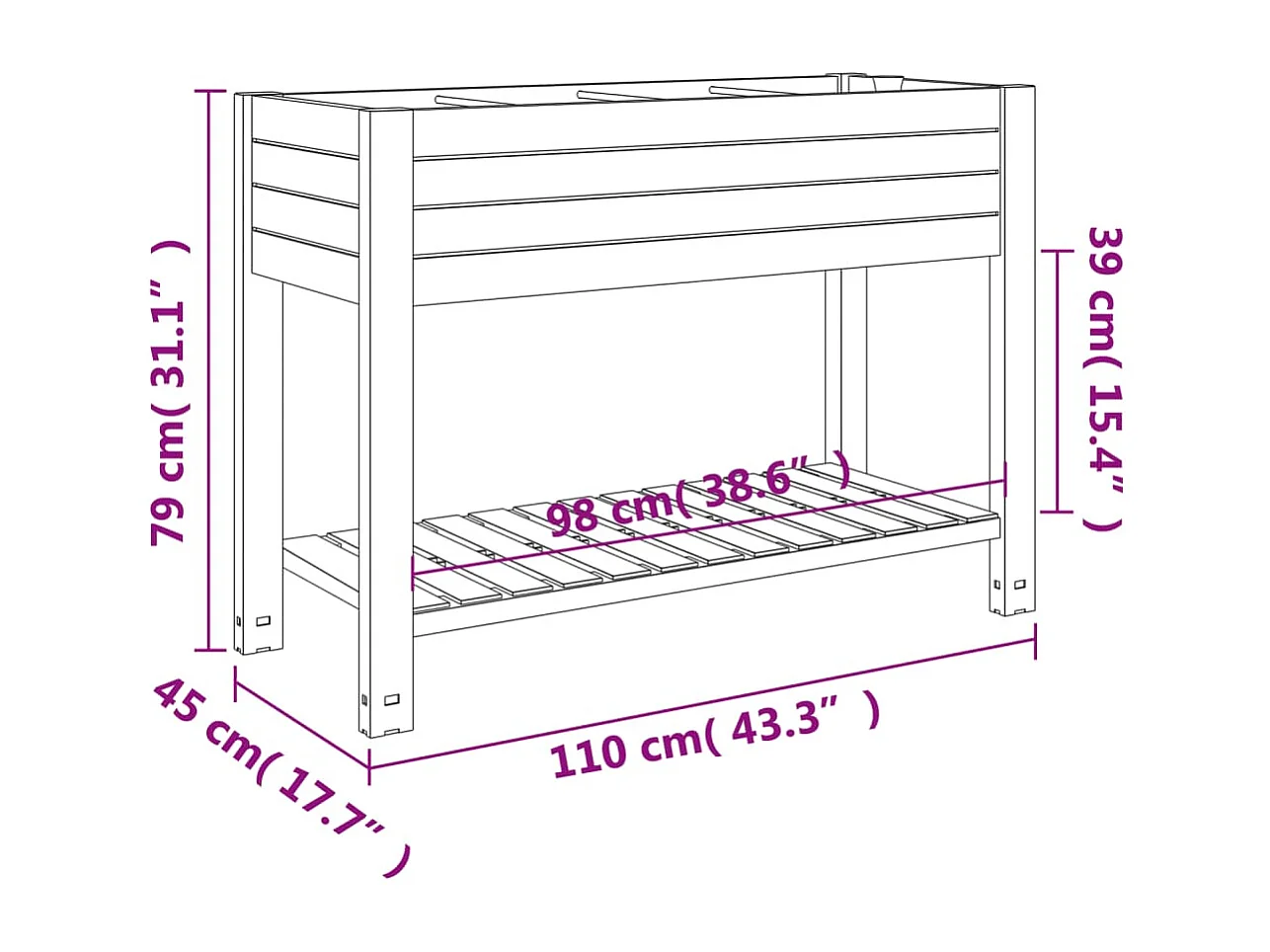 Lit surélevé de jardin marron clair 110x45x79 polypropylène