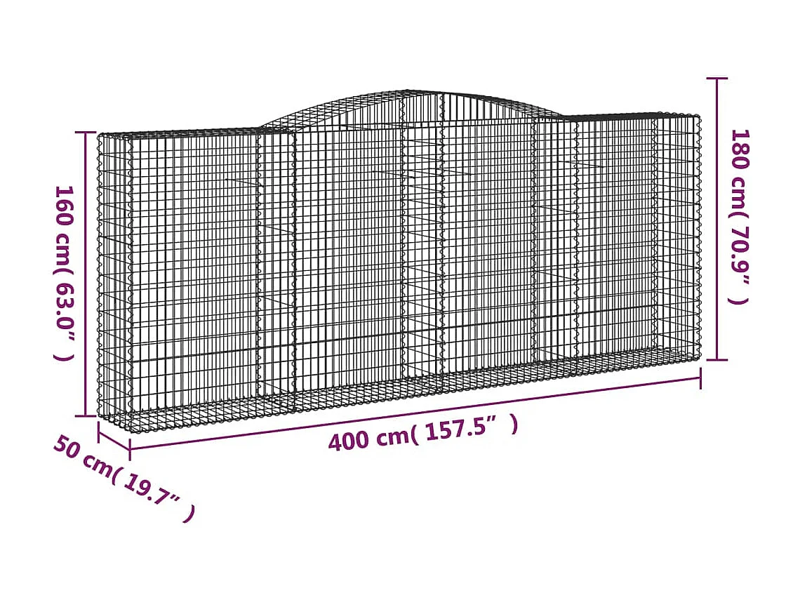 Paniers à gabions arqués 3 pcs 400x50x160-180 fer galvanisé