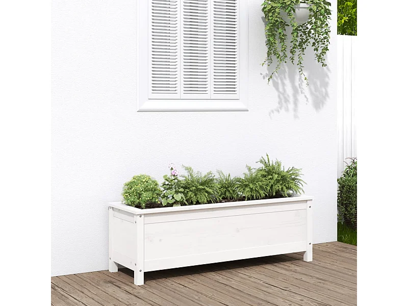 Lit surélevé de jardin blanc 119,5x40x39 bois de pin massif