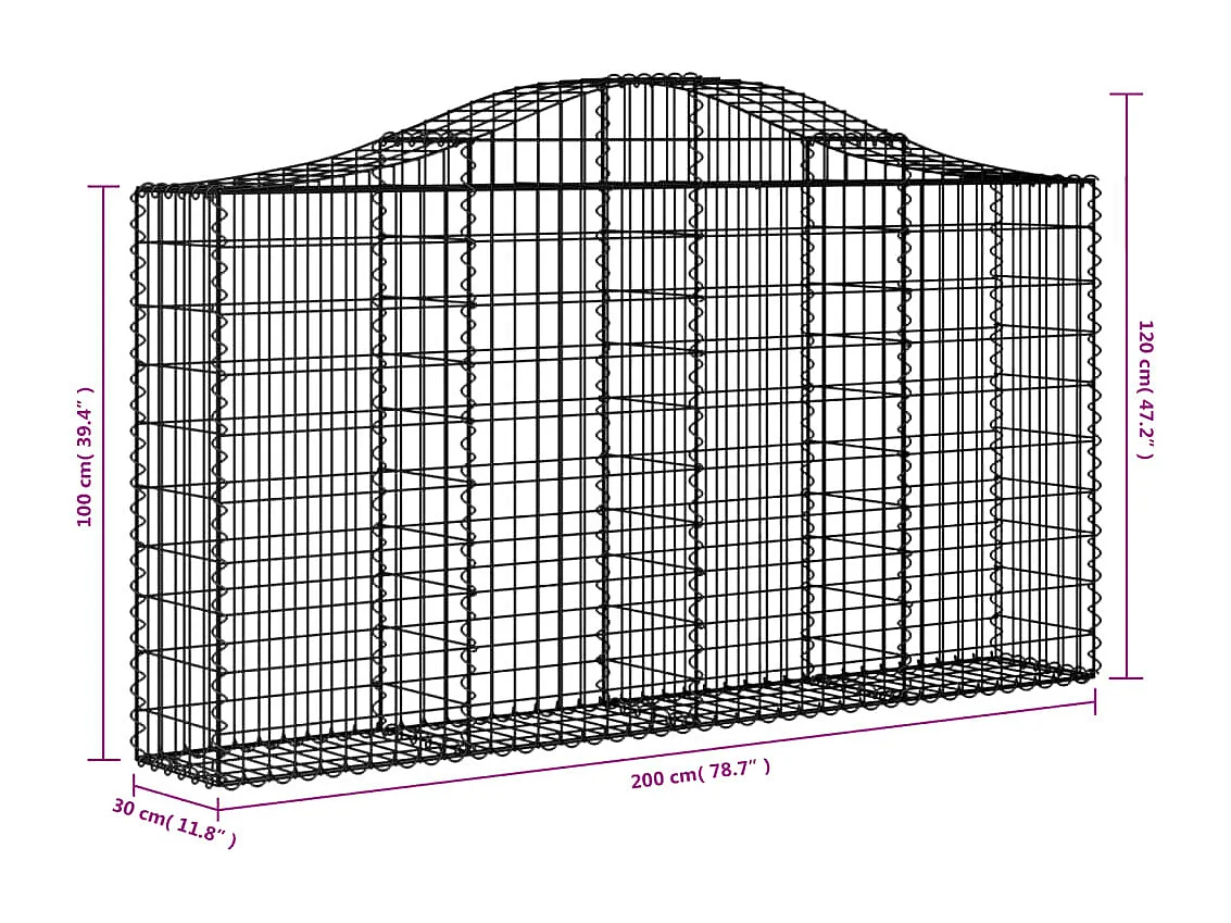 Paniers à gabions arqués 4 pcs 200x30x100-120 Fer galvanisé