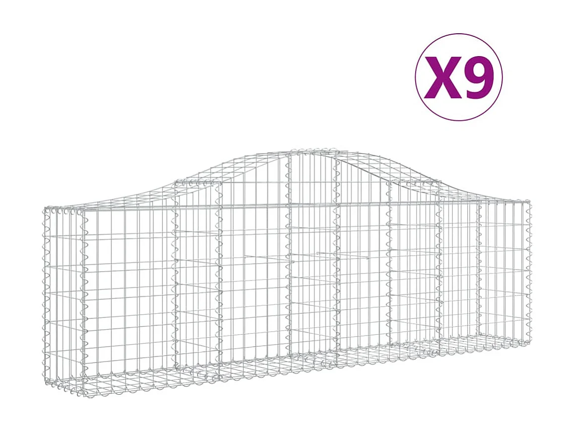 Paniers à gabions arqués 9 pcs 200x30x60-80 Fer galvanisé
