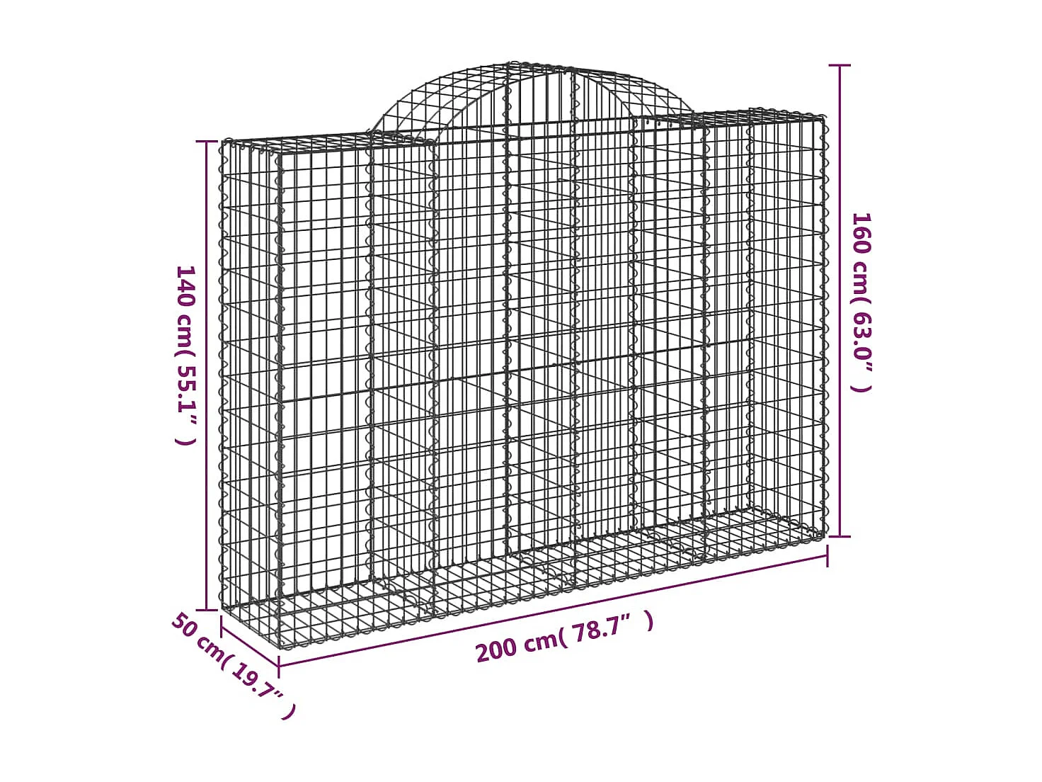 Paniers à gabions arqués 14 pcs 200x50x140-160 Fer galvanisé