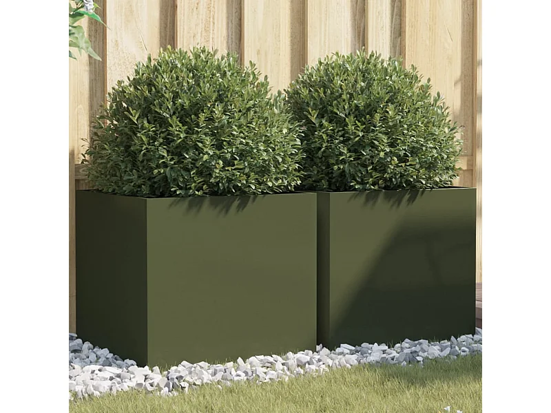Jardinières 2 pcs vert olive 49x47x46 acier laminé à froid