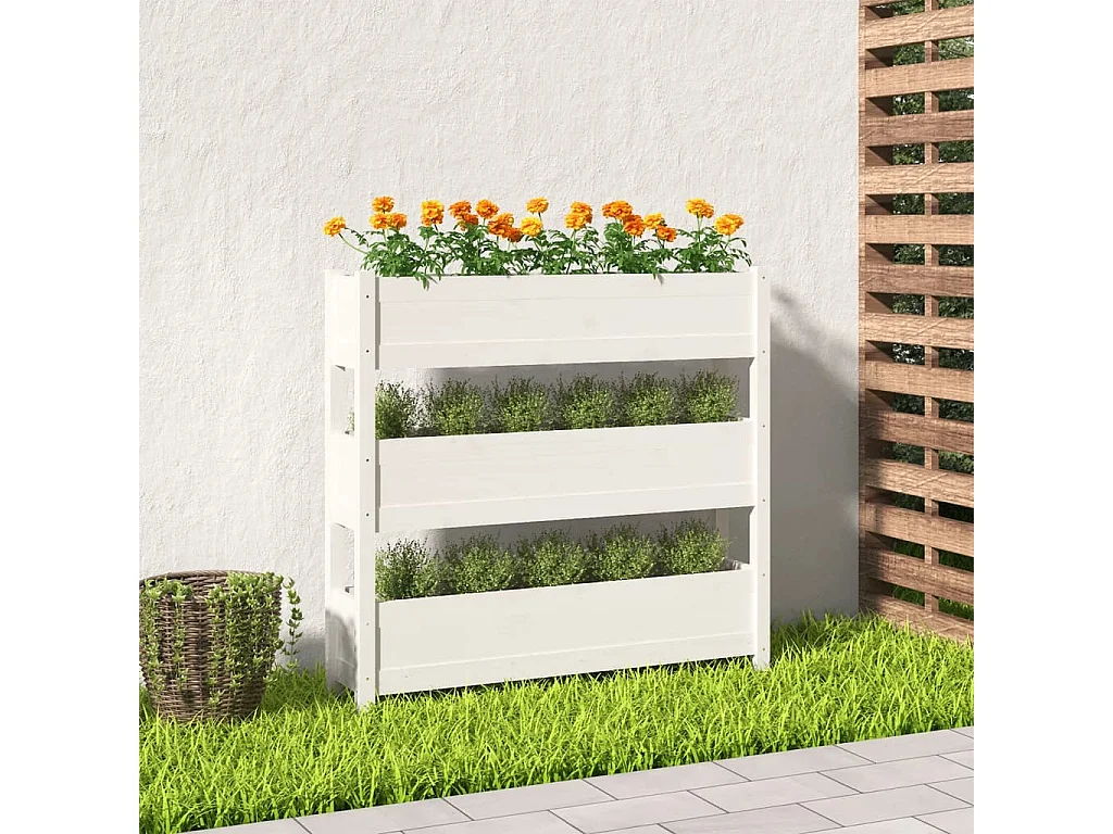 Jardinière Blanc 112x25x104,5 Bois massif de pin