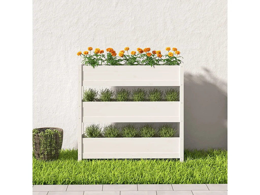 Jardinière Blanc 112x25x104,5 Bois massif de pin